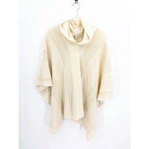Anthropologie Hooded Knit Sweater Cape Large Cream